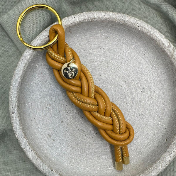 Schlüsselanhänger aus Leder, hochwertiges Nappaleder, Schlüsselanhänger Gold