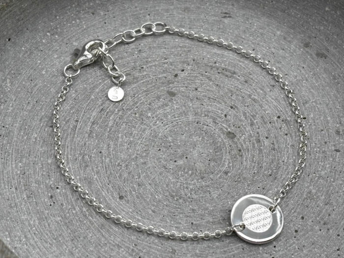 Blume des Lebens, Armband mit Gravurplättchen Silber Lebensblume