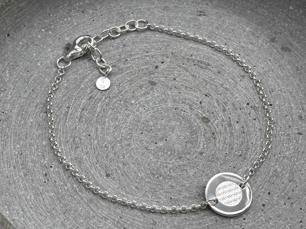 Armband mit Gravurplättchen Silber Lebensblume