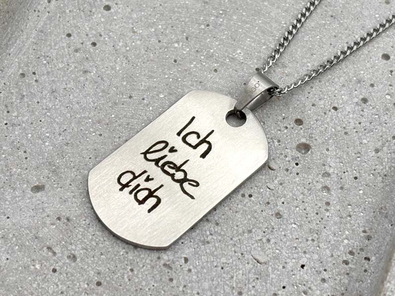 Herrenkette mit Anhänger, Gravur Ich liebe Dich