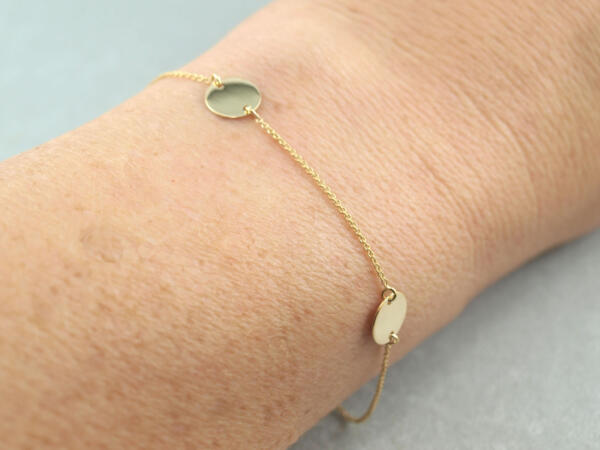 Armband Gold mit Gravur Plättchen, Echt Gold Armband mit Gravur, Drei Plättchen Armband echt Gold