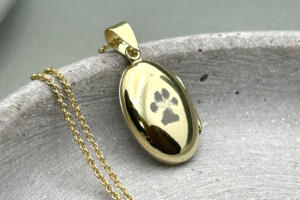 Katzenpfote auf Anhänger für Foto, Medaillon Gold Gravur, Medaillon Katzenpfote Gold, Medaillon Fotos