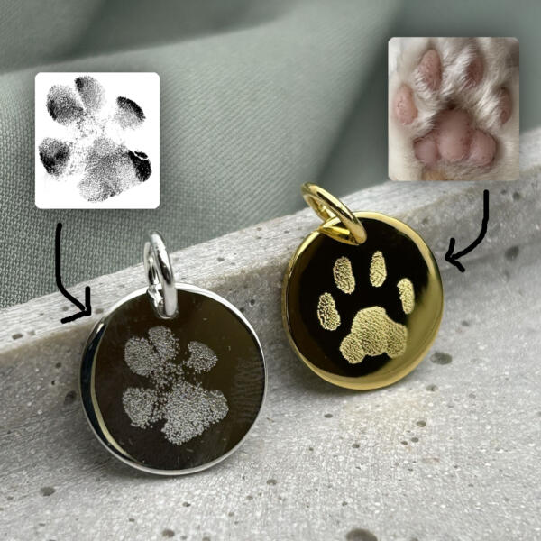 Pfotenabdruck als Gravur, Tierschmuck, Schmuck mit Pfotenabdruck, Tierliebe