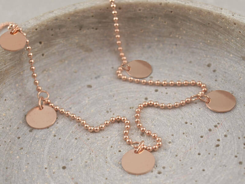 Familienkette Roségold 5 Plättchen, Namenskette Roségold, Familienkette 5 Anhänger Roségold