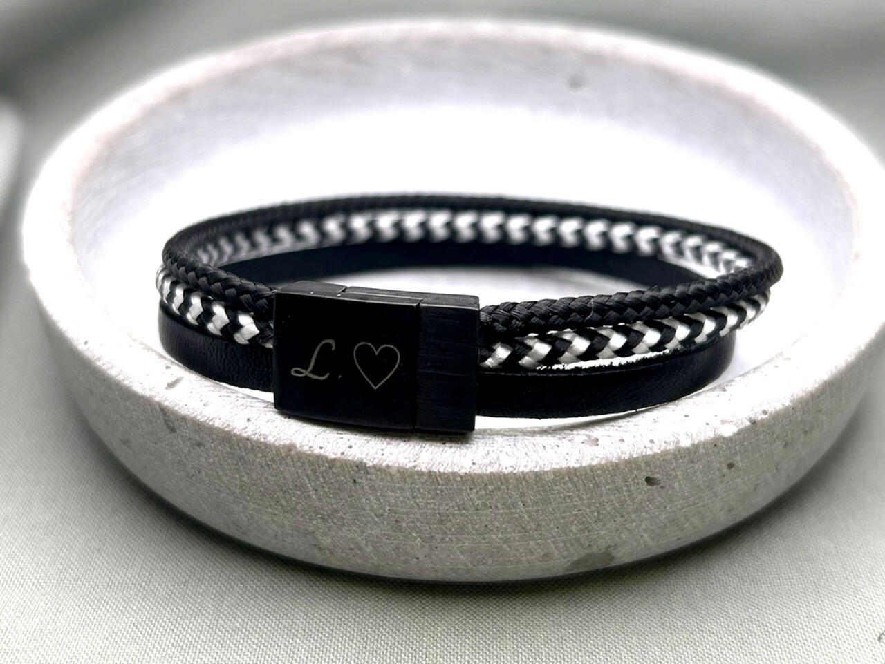 Armband Sidney, Segeltau Armband, Lederarmband mit Lasergravur, Armband Mann mit Gravur