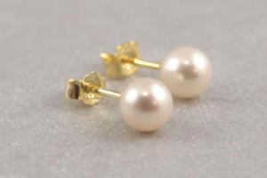 Perlen Ohrringe mit echtem Goldstecker, Echt Gold Perle Ohrringe