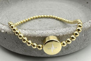 Silberperlen Armband Gold, Armband Damen Gold mit GRavur, Armband Perlen mit Gravur Damen