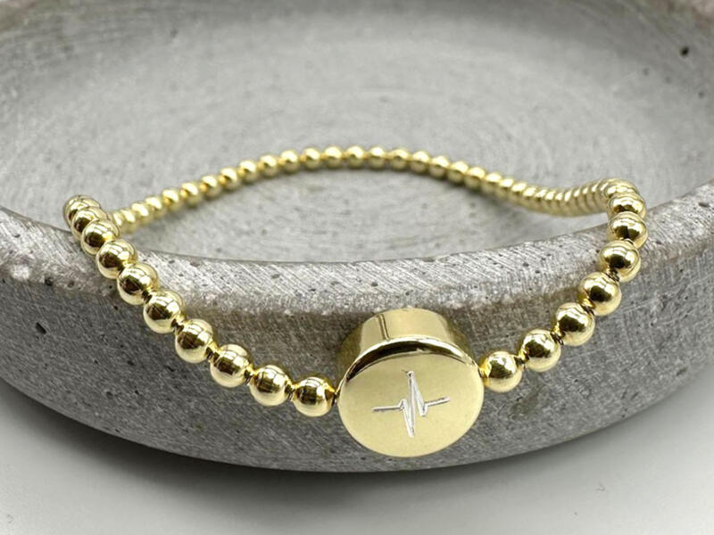 Silberperlen Armband Gold, Armband Damen Gold mit GRavur, Armband Perlen mit Gravur Damen