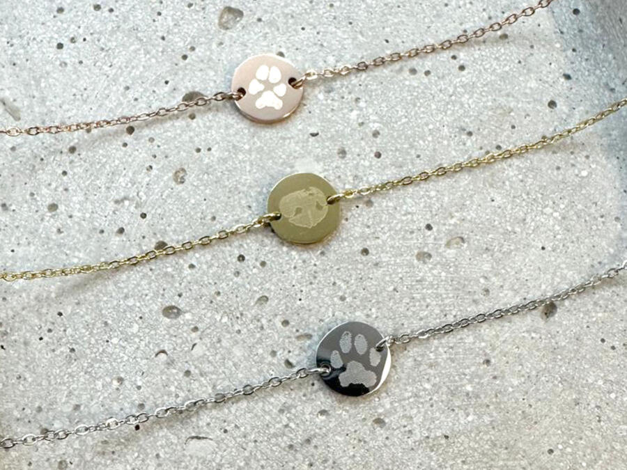 Armband mit Gravurplättchen, Armband Damen Gold, Armband Silber, Armband Rosegold, Hundenase, Hundepfote_