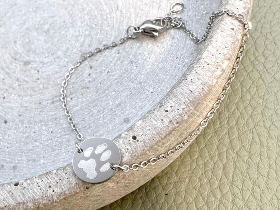 Armband mit Gravurplättchen Silber, Armband Damen Silber, Hundepfote