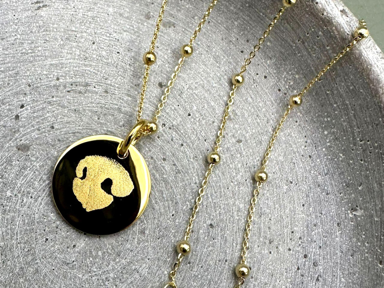Kette mit Hundenase Gravur, Kette Gold Nasengravur Hund