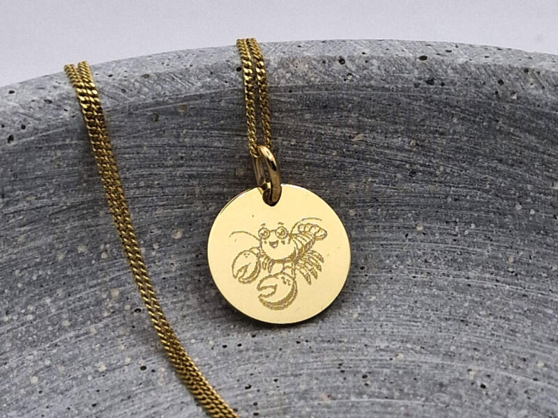 Echt Gold Anhänger, Kette echt Gold, Krebsgravur, Hummergravur