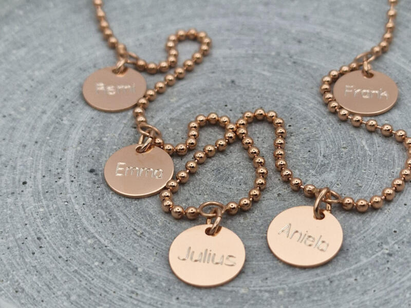 Familienkette Roségold Kindernamen, Namenskette 5 Namen Kinder