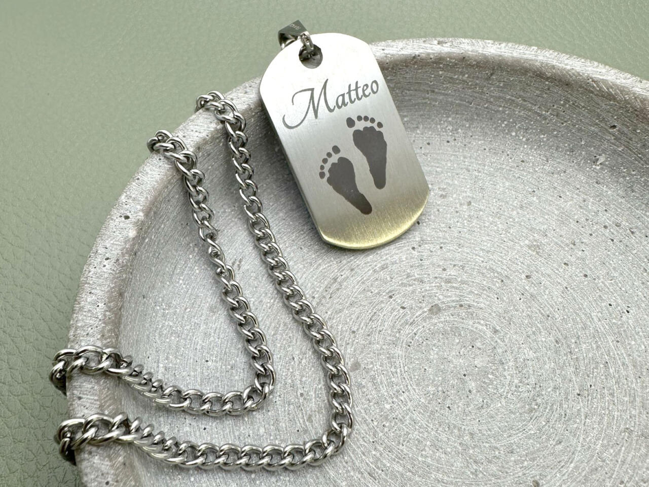 Herren Kette mit Gravur, Geschenk für Vatertag, Geschenk für Papa, Fußabdruck Gravur