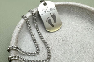 Herren Kette mit Gravur, Geschenk für Vatertag, Geschenk für Papa, Fußabdruck Gravur