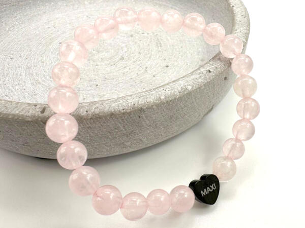 Perlenarmband mit Herzanhänger, Rosenquarz, Perlenarmband Damen