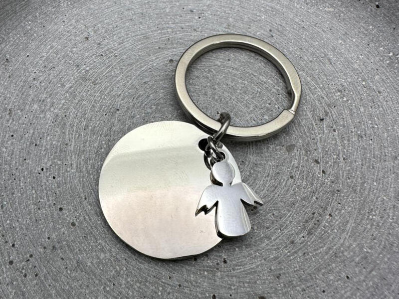 Schlüsselanhänger mit Schutzengel, Anhänger Schutzengel Schlüsselanhänger mit Gravur Silber