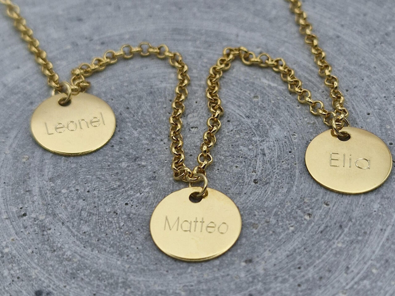 Echt goldenen Familienkette, Namenskette echt Gold, Kindernamen Kette Gold