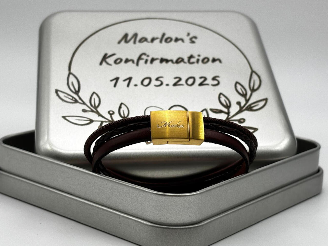 Geld schenken zur Konfirmation, Geschenk zur Konfirmation Junge, Armband mit Verpackung, Armband Konfirmation mit Geschenkdose