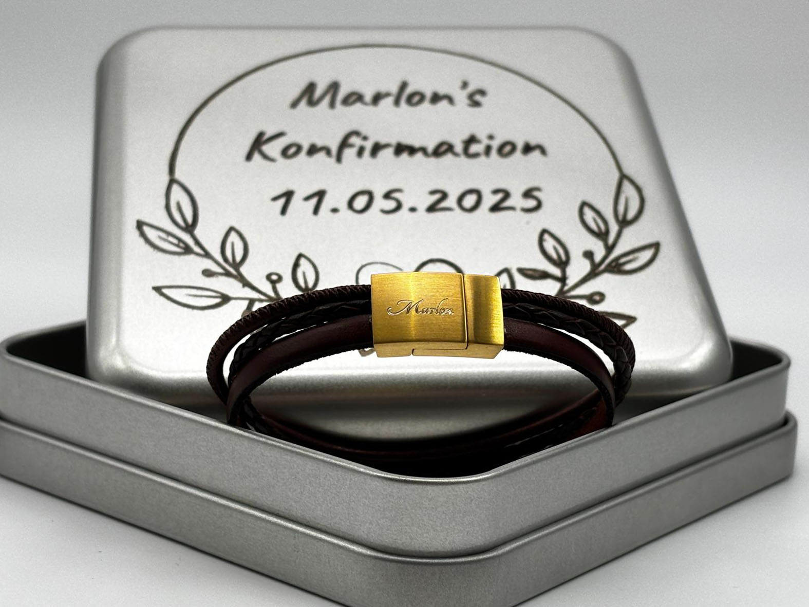 Geschenk zur Konfirmation Junge, Armband mit Verpackung, Armband Konfirmation mit Geschenkdose