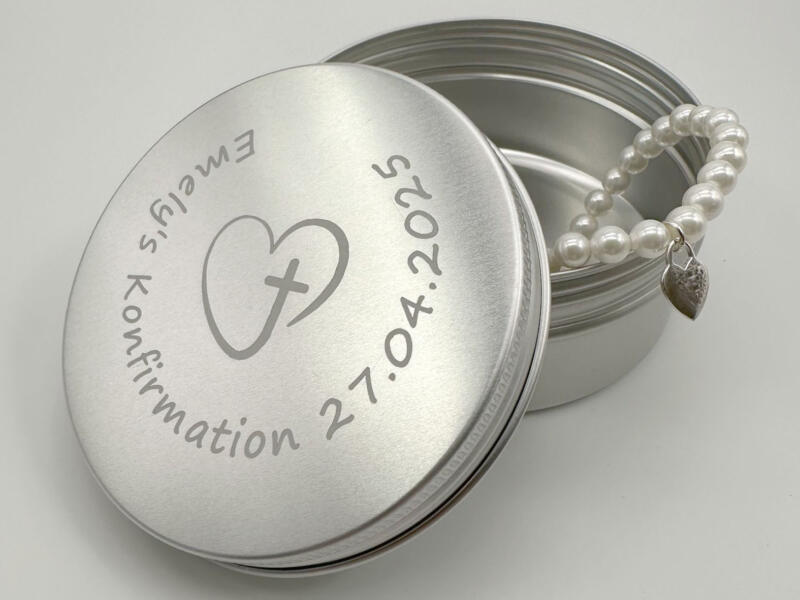 Geschenkdose zur Konfirmation Herz mit Kreuz, Geldgeschenk Konfirmation mit Armband Herz