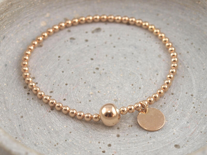 Armband Rosegold inklusive Gravuranhänger, Perlenband Rosegold