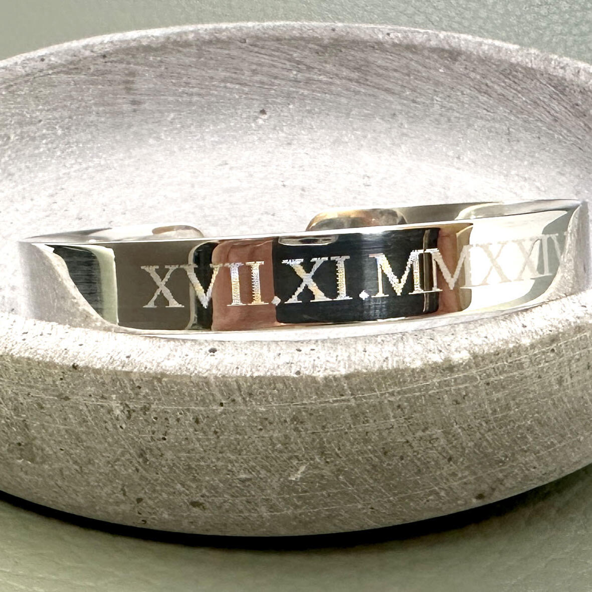 Armreif Silber Herren, Armreif Silber Damen, Römisches Datum, Armspange Silber