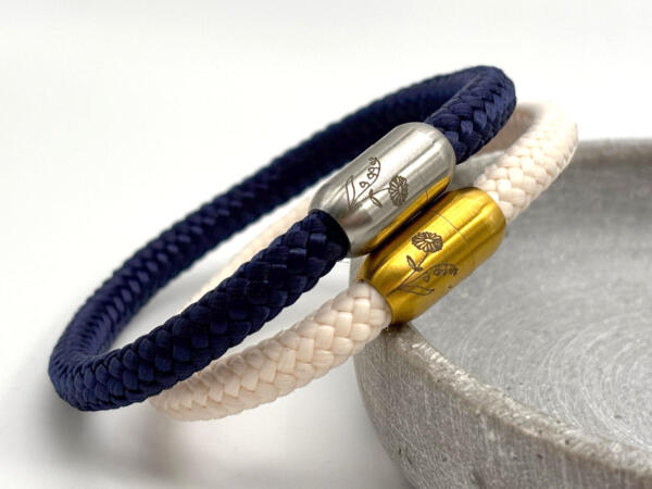 Geburtsblume als Gravur, Armband mit Rundgravur, Segeltau Armband mit Geburtsblume