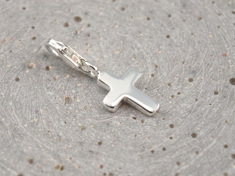 Kreuzanhänger, Charm mit Karabiner, Silber, Konfirmation, Kommunion, Taufe