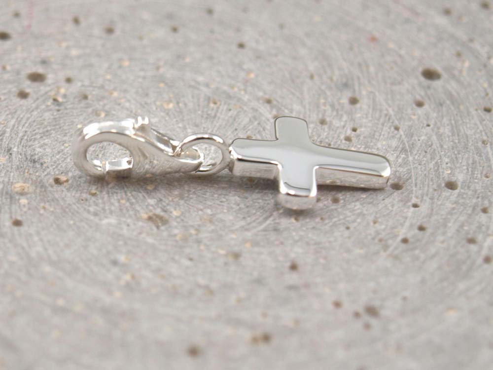 Kreuzanhänger, Charm mit Karabiner, Silber, Konfirmation, Kommunion, Taufe