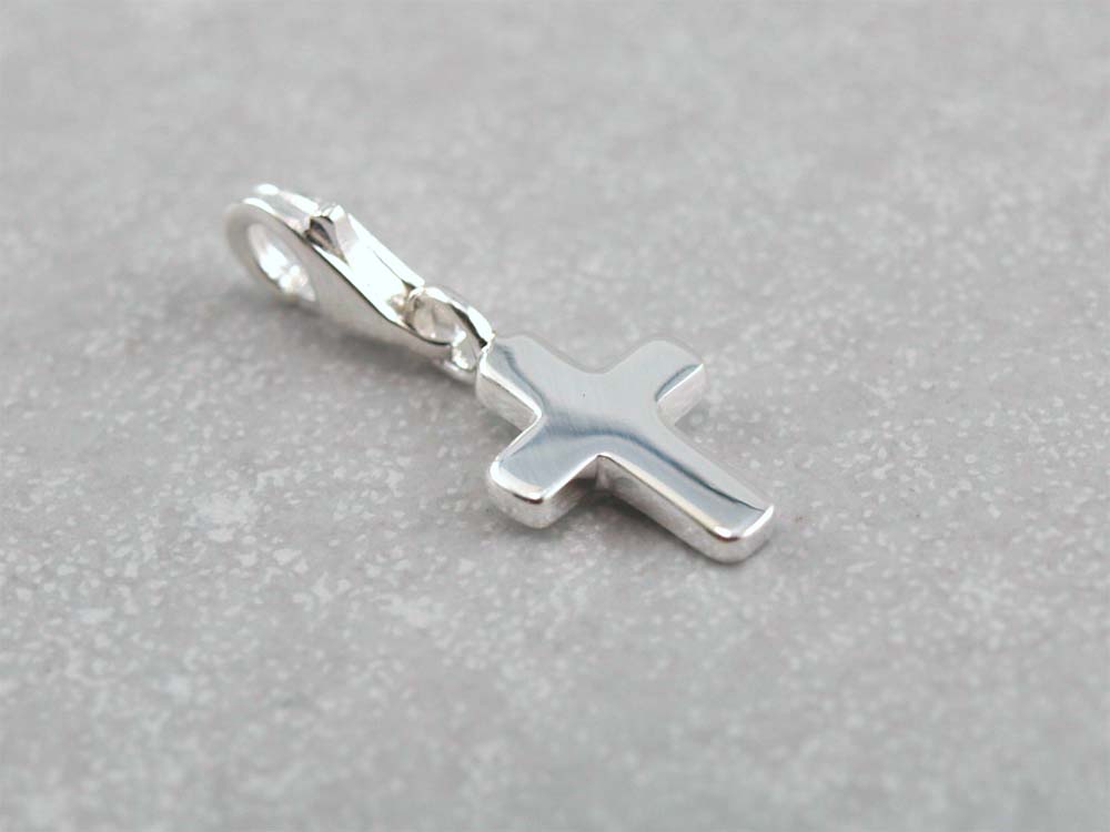 Kreuzanhänger, Charm mit Karabiner, Silber, Konfirmation, Kommunion, Taufe
