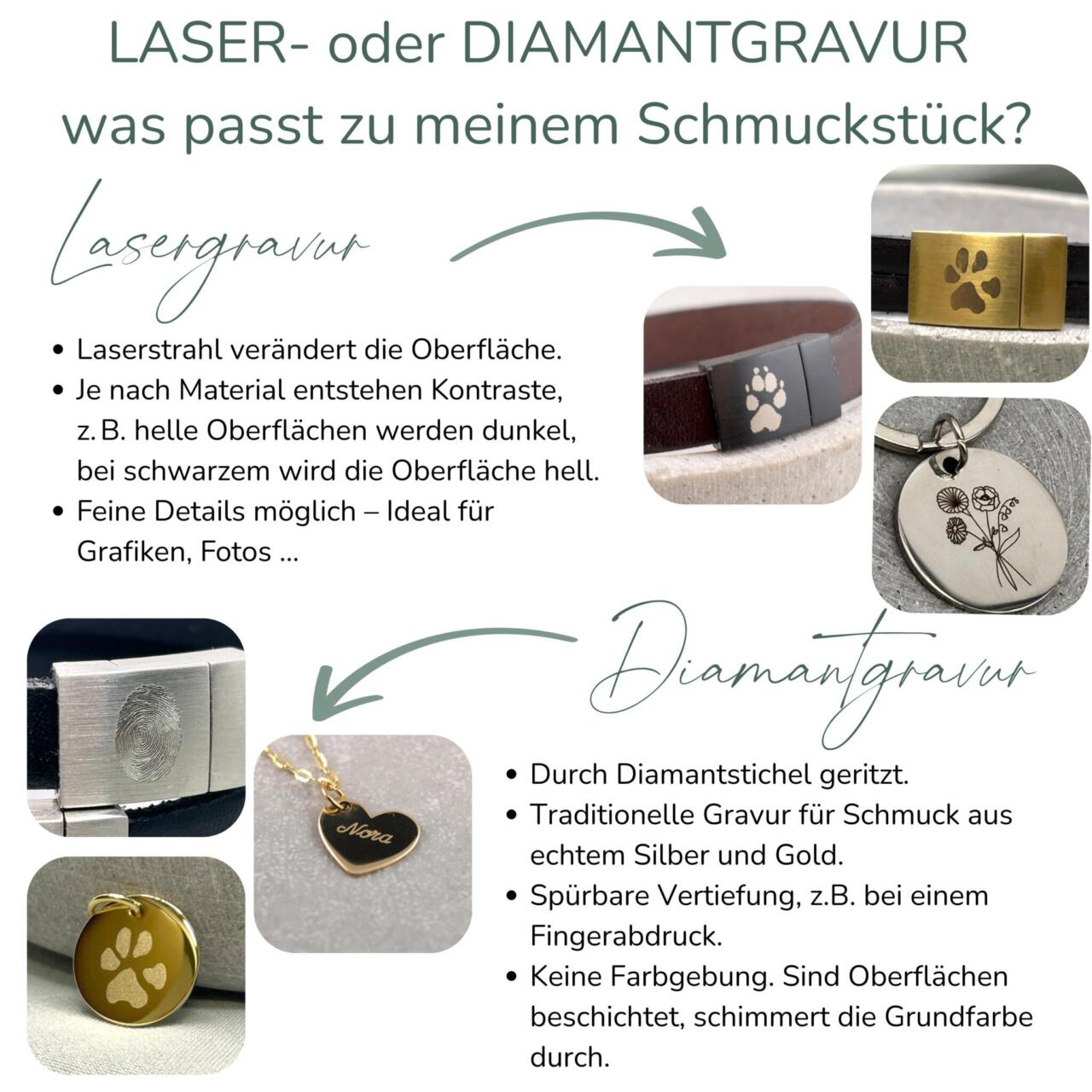 Lasergravur vs Diamantgravur was ist besser, was passt zu meiner Gravur und meinem Schmuckstück