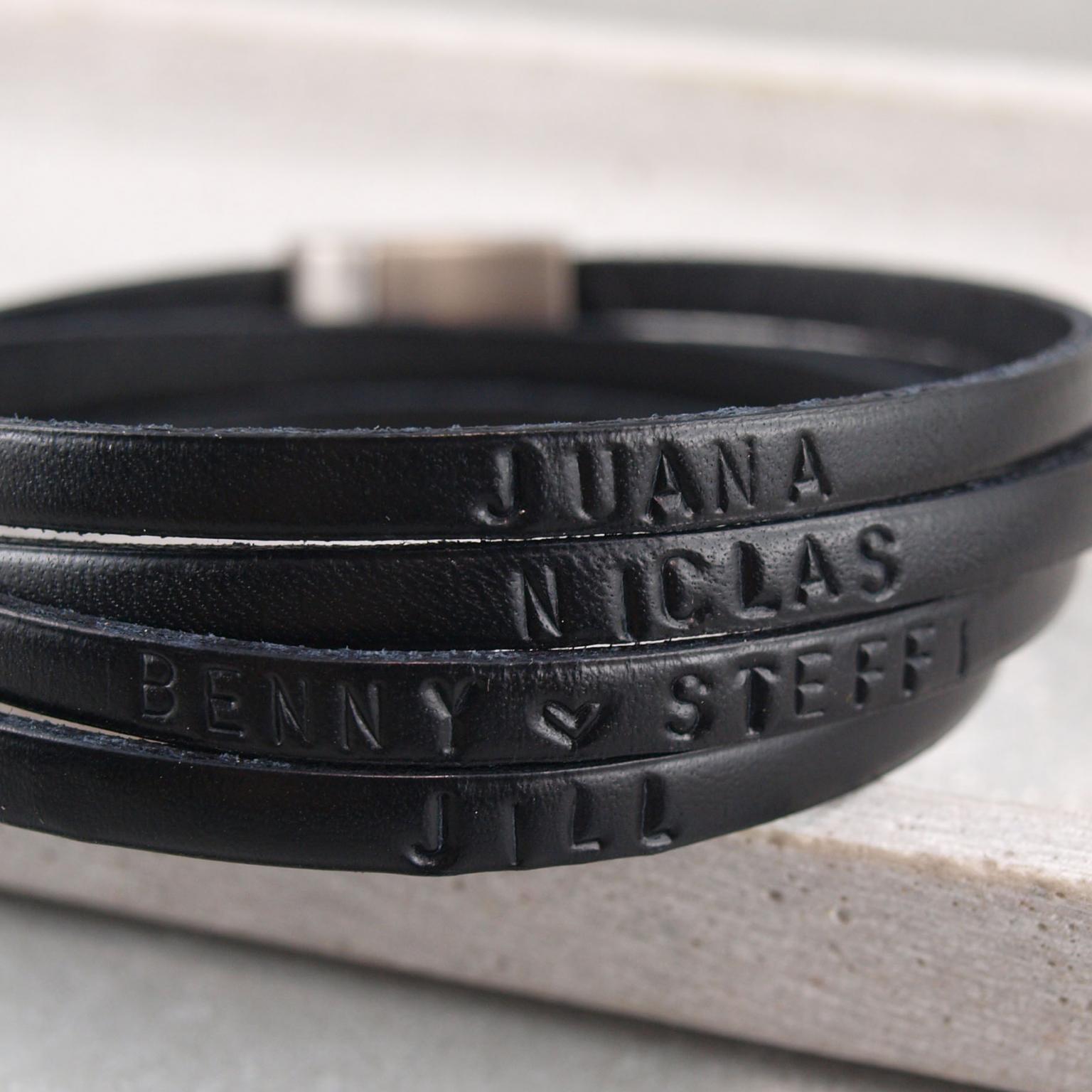Lederarmband Kim doppelt Leder zweifach gewickelt mit Wunschtext schwarz_