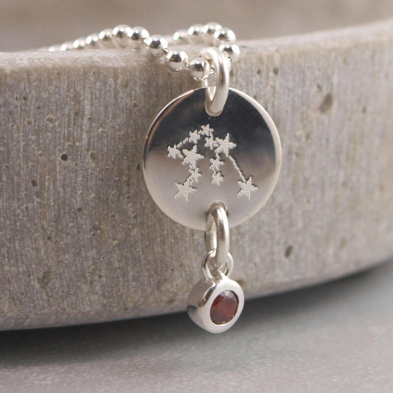 Sternbildgravur, Kette mit Geburtsstein, Sternbild Kette, Sterne Gravur Kette Silber