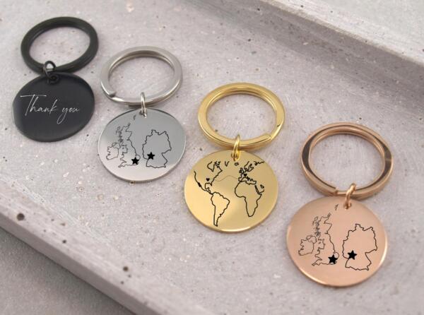 Geschenk für Gastfamilie Erinnerung an Schüleraustausch, Umrisse der Länder als Gravur