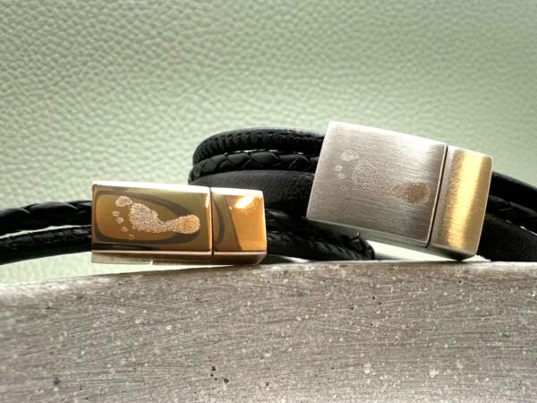 Partnerarmband Leder mit Fußabdruck, Geschenk zur Geburt für Paare