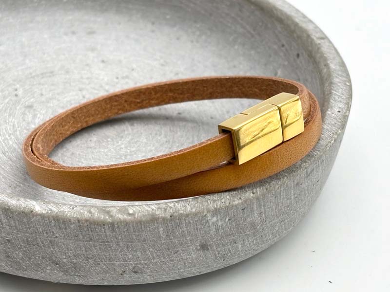 Lederarmband Gold Cognac Damen