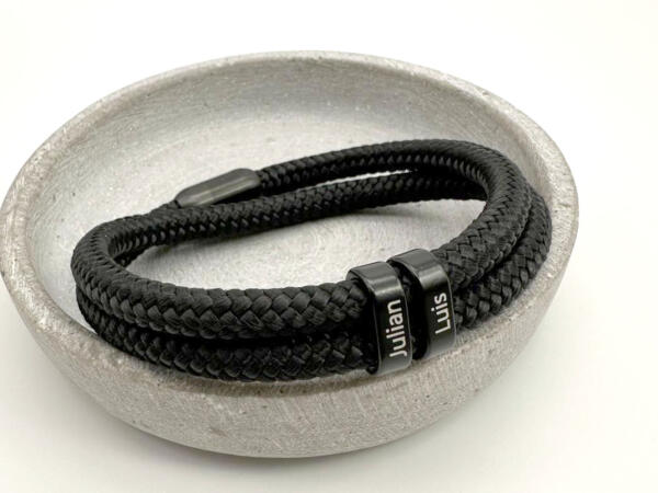 Segeltauarmband doppelt gewickelt mit Schiebeperle, individuelle Gravur Segeltau