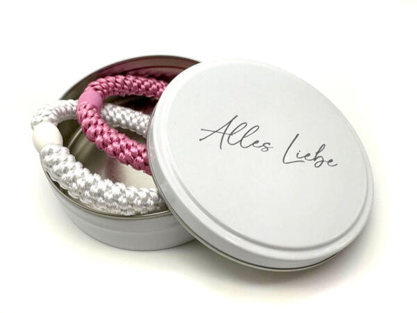 Alles Liebe Dose mit Kknekki Set, rosa weiß