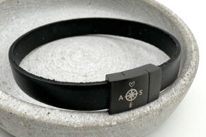 Herrenarband mit Kompassgravur, Lederarmband für Männer mit Kompass