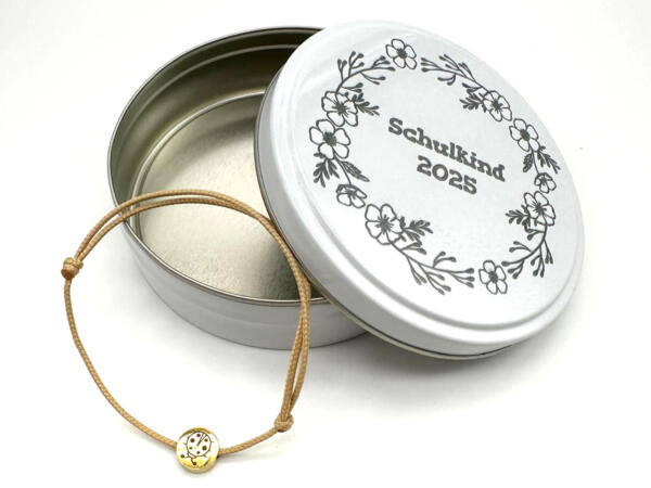 Schulkind 2025 Dose mit Blumenranke mit Beispielarmband