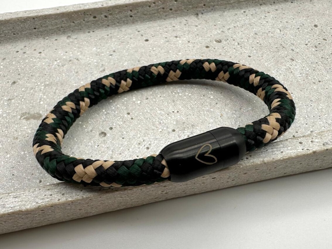 Segeltau Armband Herren mit Gravur grün-schwarz