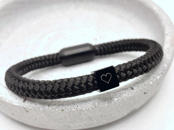 Segeltau Armband mit Gravur auf Verschluss oder Wuerfel, Schwarz