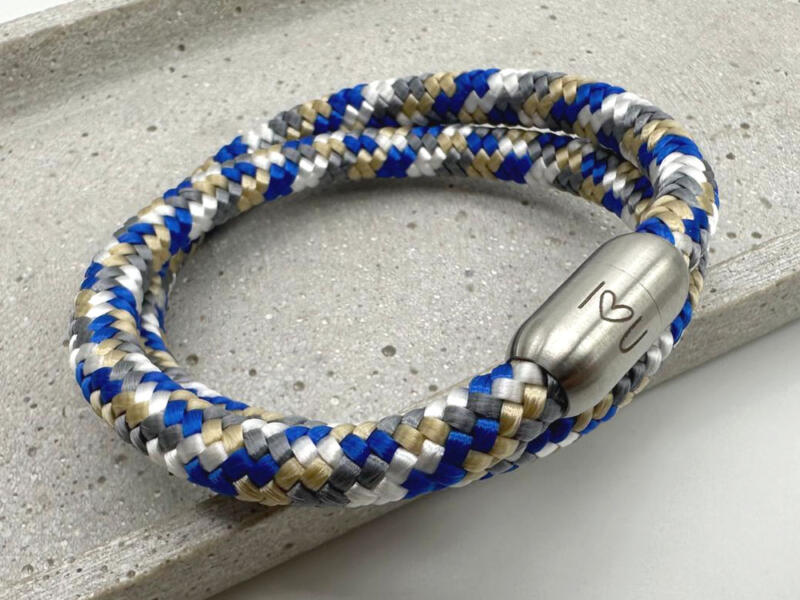 Segeltauarmband mit Gravur zweifach blau weiß beige