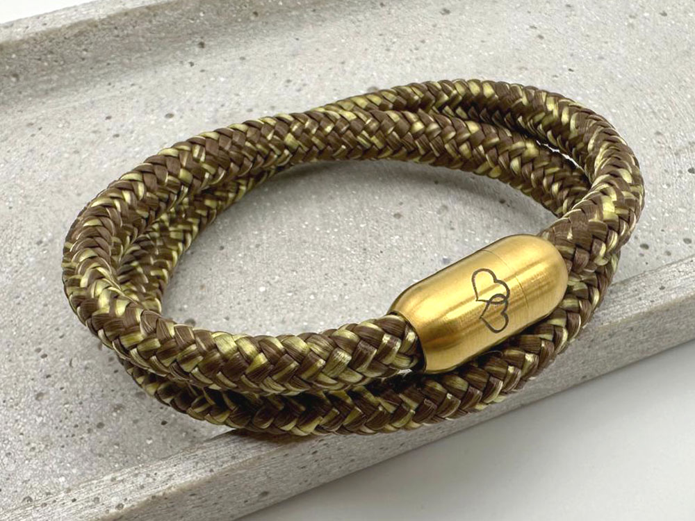 Segeltauarmband mit Gravur zweifach gold schimmer