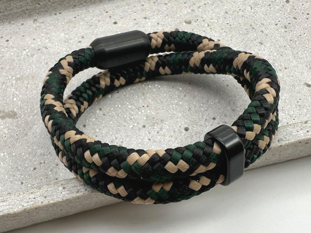 Segeltauarmband mit Gravur zweifach grün schwarz