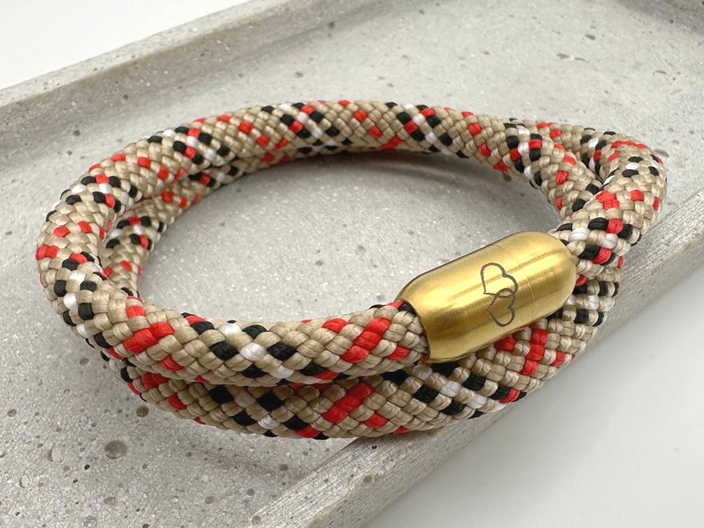 Segeltauarmband mit Gravur zweifach rot Schwarz