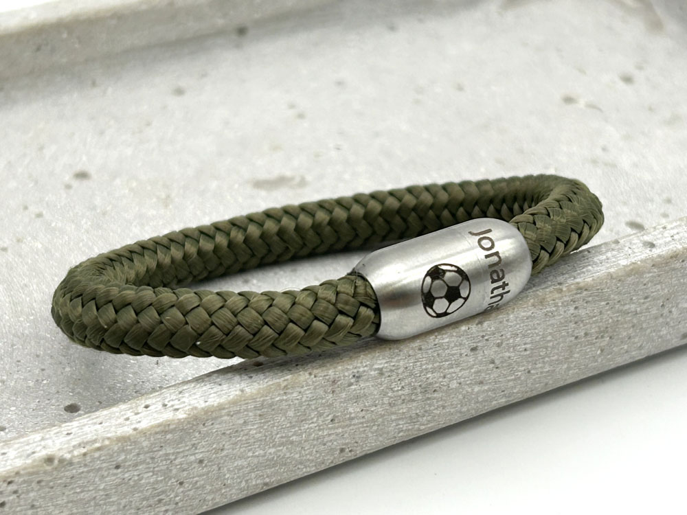 Armband mit Gravur aus Segelseil, moos
