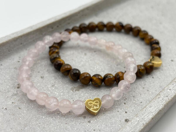 Edelstein Perlenarmband Damen mit Herzperle mit Gravur