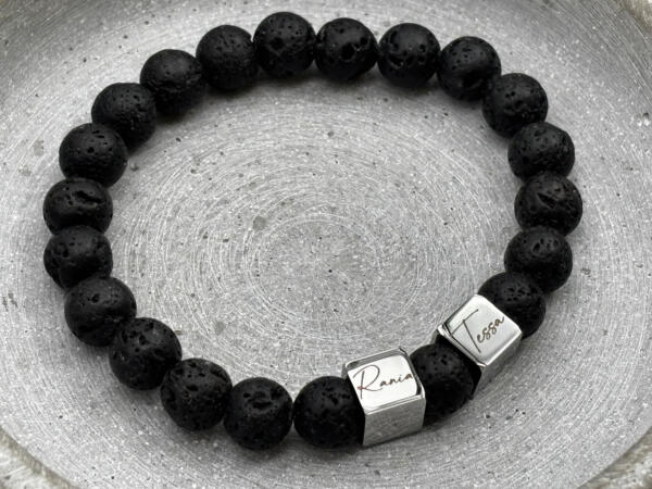 Lavaperlenarmband mit zwei Würfeln, Namensarmband für Herren